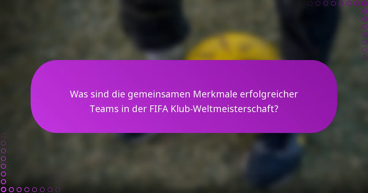 Was sind die gemeinsamen Merkmale erfolgreicher Teams in der FIFA Klub-Weltmeisterschaft?
